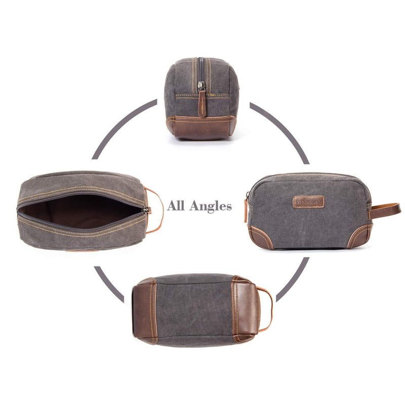emissary Men's Toiletry Bag Leather and Canvas Travel Toiletry Bag Dopp Kit for Men Shaving Bag for Travel Accessories (Gray) emissary