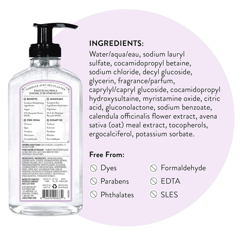 J.R. Watkins Gel Hand Soap For Bathroom or Kitchen, Scented, Cruelty Free, 11 Fl Oz, Lavender, 3 Pack Infinity Warehouse