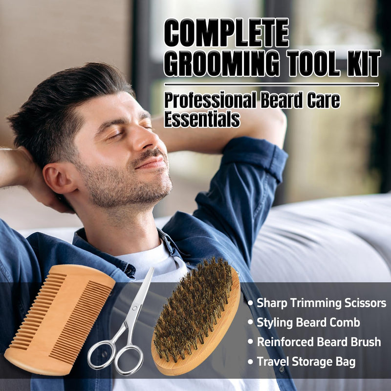 XIKEZAN Beard Kit for Men Grooming & Straightening Set w/Straightener | 2 Pack Oil | Balm | Comb | Scissor | Brush | Birthday Valentines Gifts | for Him Dad Men Boyfriend | Christmas Stocking Stuffers Infinity Warehouse