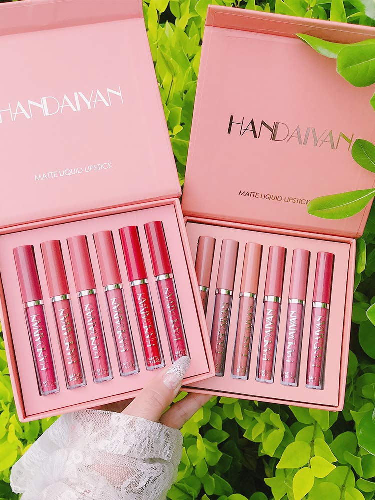 6Pcs Matte Lipstick Set Liquid Lip Gloss Velvety Not Fade Long Lasting and Waterproof Long Last Makeup Set Non-Stick Matte Finish (B) MYUANGO