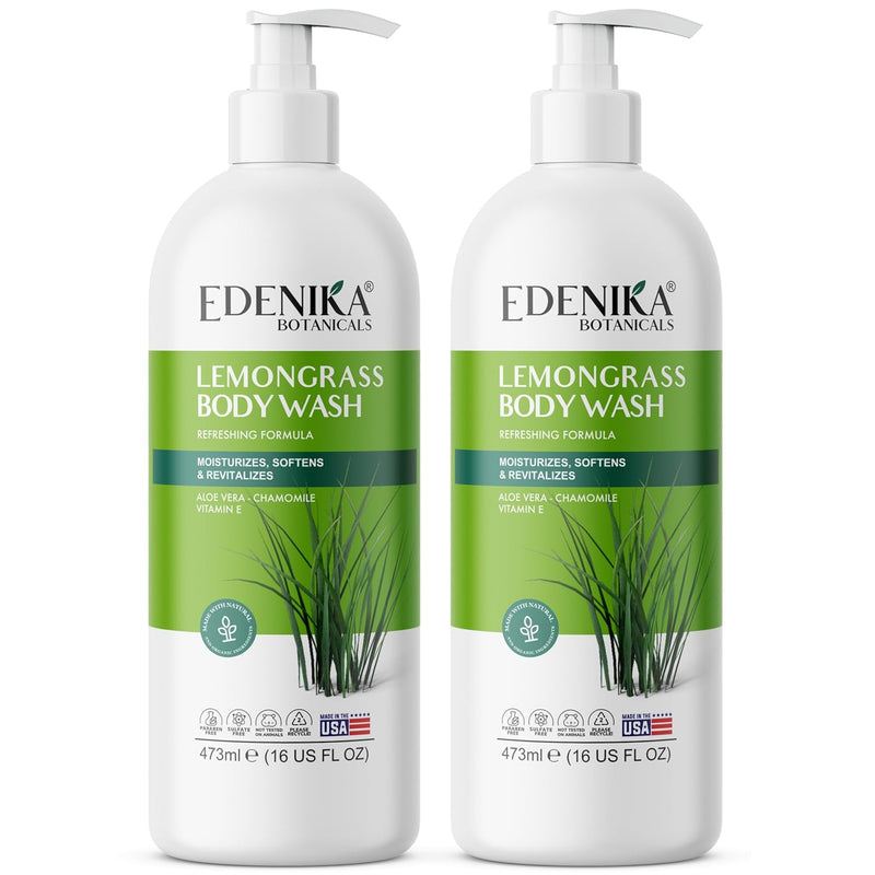 Lemongrass Body Wash with Vitamin E, Cleanses, Refreshes & Invigorates, Shower Gel for Dry and Sensitive Skin, Women & Men, Organic & Natural, 16 fl oz, 2-Pack Infinity Warehouse