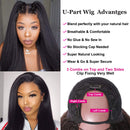 UNice Hair 10A Kinky Straight U Part Human Hair Wig for Black Women, Brazilian Remy Human Hair Glueless Full Head Clip in Half Wig 150% Density Natural Color (16inch) UNICE Store