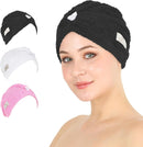 HALLEY Cotton Hair Towel Wrap (3 Packs) Super Absorbent Fast Drying Turbans for Thick, Wet Hair with Button (Black, Grey, Pink) Infinity Warehouse