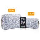 Large Makeup Bag Zipper Pouch Travel Cosmetic Organizer for Women and Girls (Large, Blue Leaf) Narwey Store