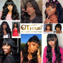 QTHAIR 12A Grade Body Wave Wigs With Bangs Virgin Brazilian None Lace Front Wigs Human Hair Wigs 150% Density Glueless Machine Made Wigs For Black Women(22 inch, Body wave) QTHAIR Store