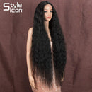 Style Icon 41" Long Wavy Synthetic Wigs Simulated Scalp Lace Front Wigs with Baby Hair Half Hand Tied 130% Density Wigs (1.5"4" Simulated Scalp, 1B) Style Icon Store