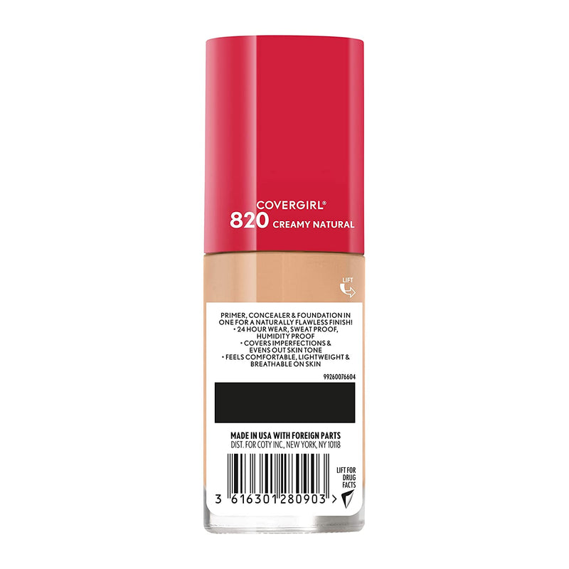 Covergirl Outlast Extreme Wear 3-in-1 Full Coverage Liquid Foundation, SPF 18 Sunscreen, Creamy Natural, 1 Fl. Oz. COVERGIRL Store