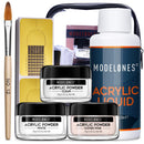 Modelones Acrylic Powder with Professional Liquid Monomer for Nail Extension Clear/White/Nude All in One Kit with Carrier Bag Acrylic Nail Brush Nail Form No Need Nail Lamp, MMA Free Monomer modelones Store