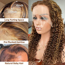 CYNOSURE 13x4 Curly Honey Blond Ombre Color Highlight Lace Front Human Hair Wigs for Women Invisible Pre Plucked (16 Inch, Highlight) CYNOSURE