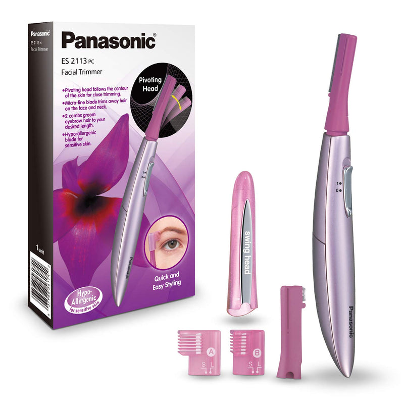 Panasonic Facial Hair Trimmer for Women ES2113PC, with Pivoting Head and Eyebrow Trimmer Attachments, Dry Use, Battery-Operated Panasonic