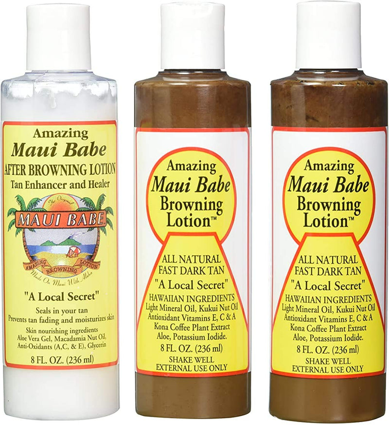 Maui Babe Tanning Pack (2 Browning Lotions 8 oz, 1 After Browning Lotion 8 oz) Maui Babe