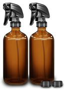 LiBa Amber Glass Spray Bottles 2 Pack, 16 oz Refillable Empty Spray Bottle for Cleaning, Essential Oils, Hair, Plants, Adjustable Nozzle for Squirt and Mist, Bleach/Vinegar/Rubbing Alcohol Safe LiBa