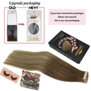 GOO GOO 16 Inch Tape in Hair Extensions Balayage Walnut Brown to Ash Brown and Bleach Blonde Hair Extensions Human Hair 20pcs 50g Tape in Hair Extensions Human Hair for Women GOO GOO