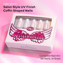 Glamnetic Press On Nails - So Classy | Glossy UV Finish French Tip Nails Long Coffin Shape, Reusable Semi-Transparent Nails in 12 Sizes - 30 Nail Kit with Glue Glamnetic