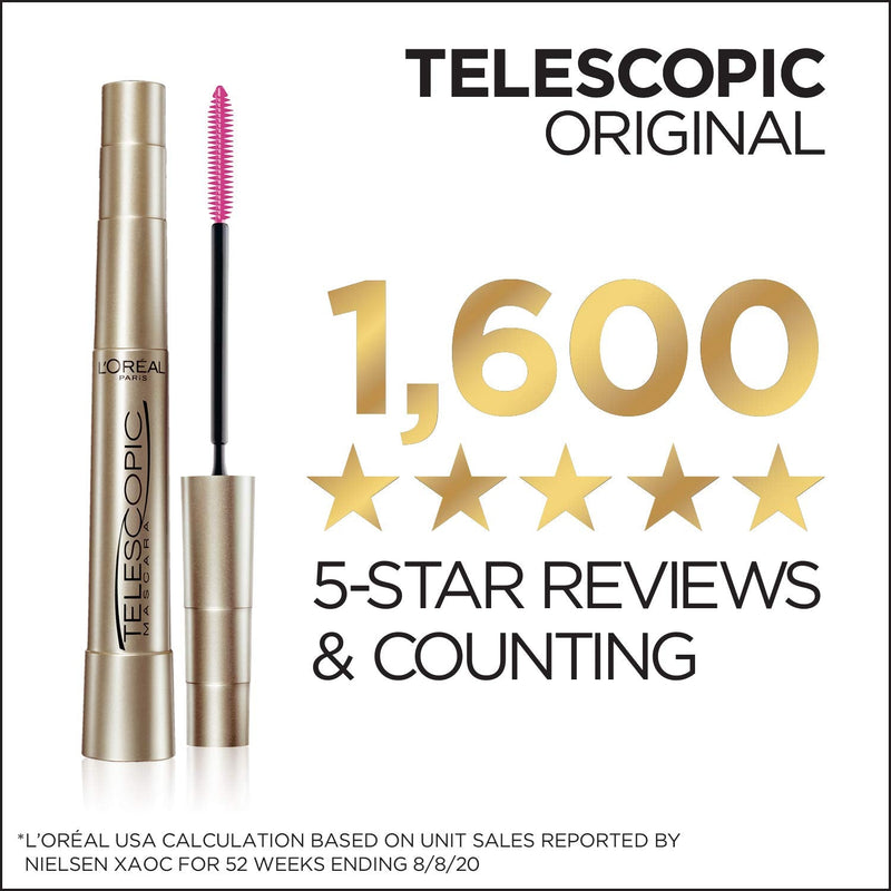L'Oreal Paris Makeup Telescopic Original Lengthening Mascara, Carbon Black, 0.27 Fl Oz (Pack of 2) L'Oreal Paris
