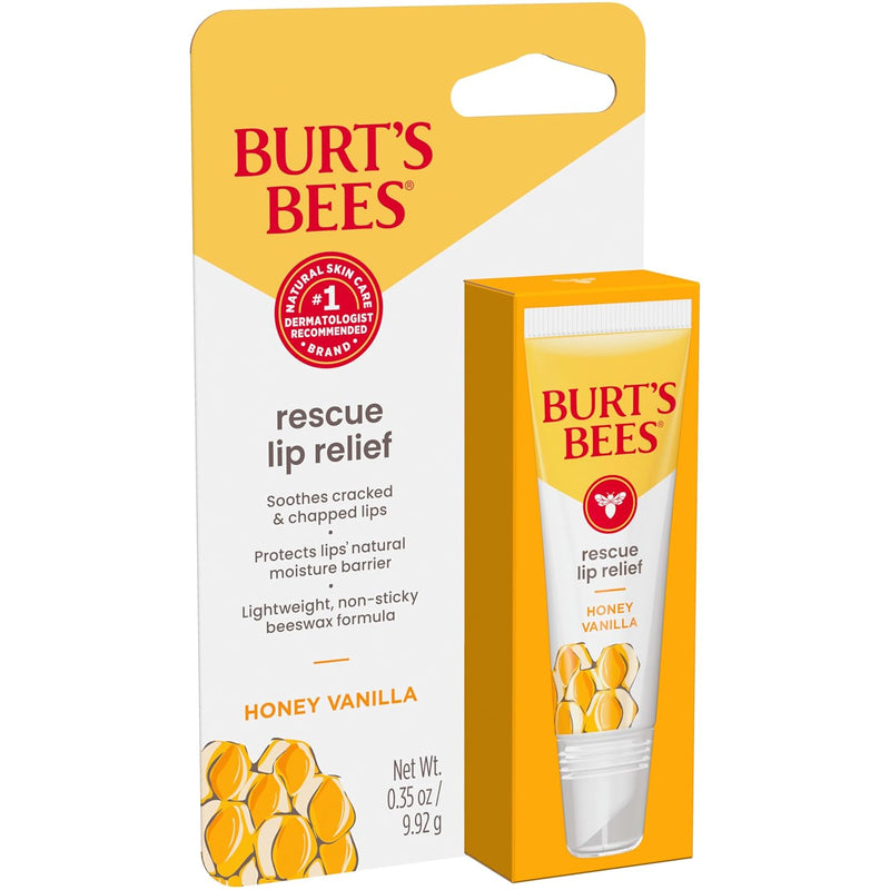 Burt's Bees Rescue Lip Relief, Honey Vanilla, Hydrating Lip Balm for Dry Cracked Lips, with Responsbily Sourced Beeswax and Shea Butter, 100% Natural Origin, 1 Squeezy Tube, 0.35oz Infinity Warehouse