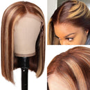 UNice Ombre Blonde 13x4 Lace Front Human Hair Bob Wig for Black Women Brazilian Remy Hair Brown Blonde Streaks Straight Lace Frontal Wig Pre Plucked with Baby Hair 150% Density (12 inch) UNICE Store
