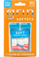 Grin Softstx,Gentle Dental Picks,Soft Flexible Bristles,Textured Plaque Removing Toothpick,Minty Flavor,for Between Teeth,Refillable Hygienic Case,for Braces,Bridges,and Implants,90 Count (Pack of 2) Infinity Warehouse