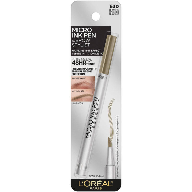 L'Oreal Paris Micro Ink Pen by Brow Stylist, Longwear Brow Tint, Hair-Like Effect, Up to 48HR Wear, Precision Comb Tip, Blonde, 0.033 fl; oz. L'Oreal Paris