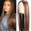 UNice Ombre Blonde Highlight T Part Lace Human Hair Wig Middle Part, Brazilian Remy Hair Brown Mixed Blonde Straight Human Hair Wig Pre Plucked for Black Women 150% Density 14inch UNICE Store