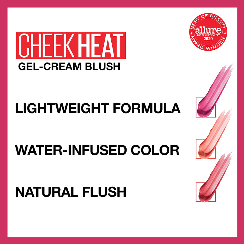 Maybelline Cheek Heat Gel-Cream Blush Makeup, Lightweight, Breathable Feel, Sheer Flush Of Color, Natural-Looking, Dewy Finish, Oil-Free, Pink Scorch, 0.27 Fl Oz Maybelline New York