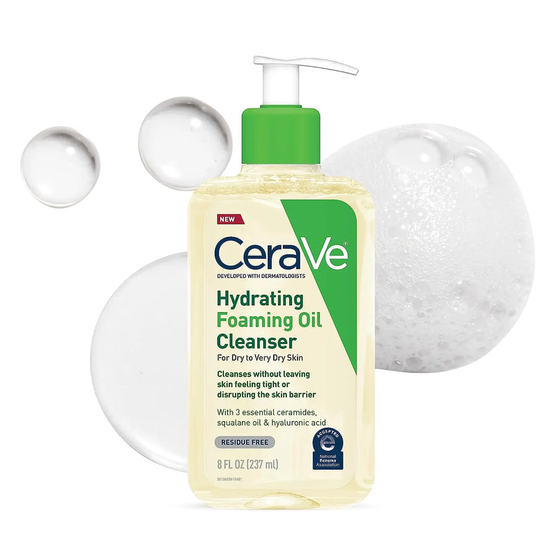 CeraVe Hydrating Foaming Oil Cleanser, Moisturizing Cleanser for Face & Body, Squalane Oil + Hyaluronic Acid + Ceramides, For Dry to Very Dry Skin, Fragrance Free & Residue Free, 8 FL Oz Infinity Warehouse