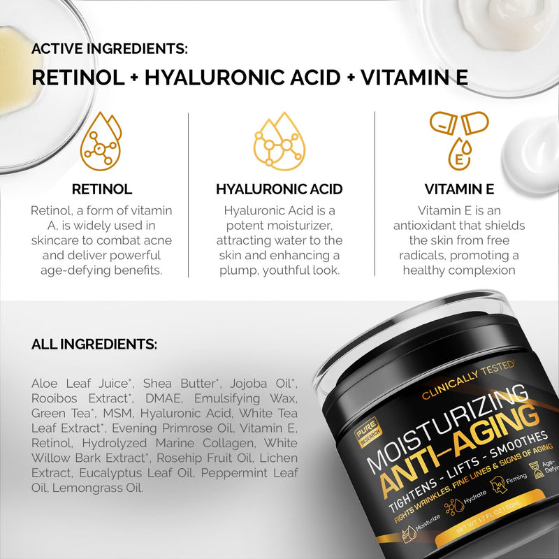 Men's Face Cream Moisturizer - Anti-Aging Cream For Men, Collagen, Retinol & Hyaluronic Acid - Day & Night - Facial Skin Care- Anti Wrinkle 1.7 oz Infinity Warehouse