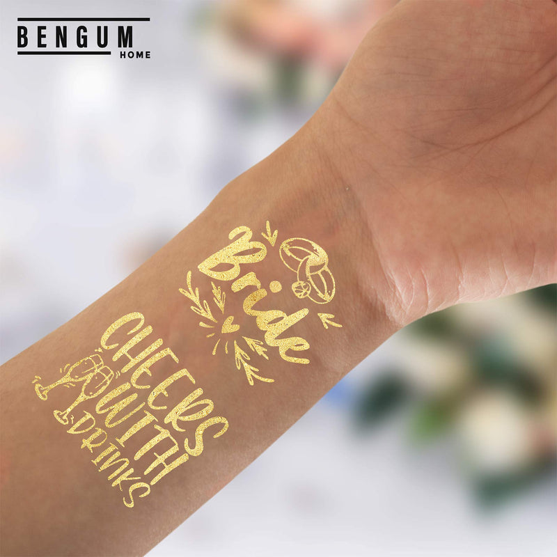 30pc Bachelorette Party Tattoos | Bride Tattoo | Perforated Temporary Metallic Gold Tattoos | Bachelorette Party Decorations | Bridesmaid Gift | Bride to Be Favor Bengum