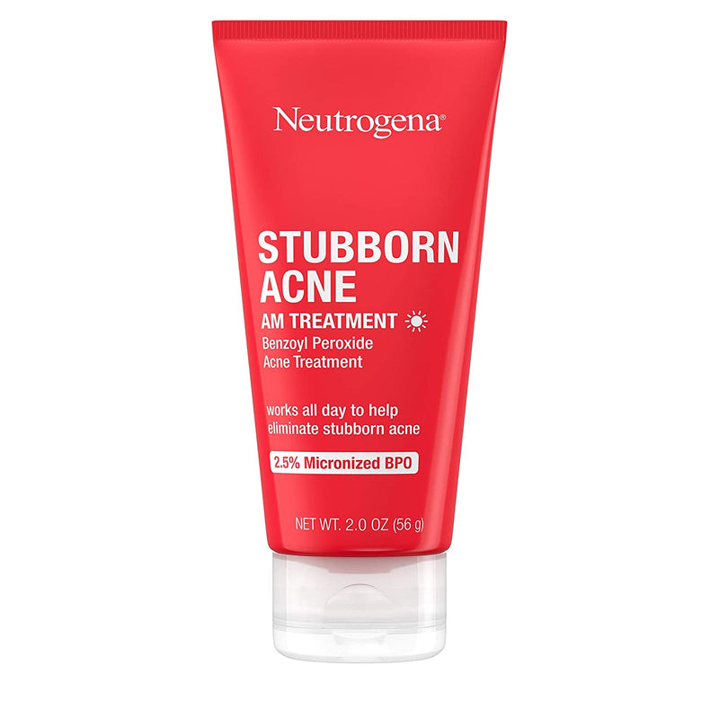 Neutrogena Stubborn Acne AM Face Treatment with 2.5% Micronized Benzoyl Peroxide Acne Medicine, Oil-Free Daily Facial Treatment to Reduce Size & Redness of Breakouts, Paraben-Free, 2 oz Neutrogena
