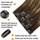 GOO GOO Remy Hair Extensions 16 Inch 7pcs 120g Chocolate Brown to Caramel Blonde Mixed Brown Balayage Thick Straight Hair Clip in Human Hair Extensions Real Hair Extensions GOO GOO