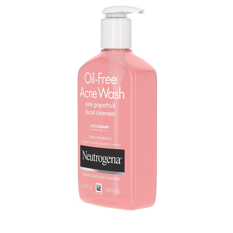Neutrogena Oil-Free Salicylic Acid Pink Grapefruit Pore Cleansing Acne Wash and Facial Cleanser with Vitamin C, 9.1 fl. oz Neutrogena