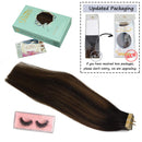 DOORES 20pcs 50g Human Hair Extensions Tape in Remy Balayage Dark Brown to Chestnut Brown Natural Hair Extensions Tape in Hair Extensions Seamless Straight Real Hair Extensions 14 Inch DOORES