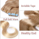 Tape in Hair Extensions Human Hair Wavy Tape in Remy Hair Body Wave Invisible Skin Weft Tape on Seamless Double Sided Tape Hairpiece for Women 20 inch Ash Blonde 20pcs 50g