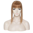 S-noilite Clip In Mono Topper with Bangs 100% Real Human Hair Crown Toppers with Wispy Bangs 10 Inch 32g Light Brown Top Hairpiece For Women with Thinning Hair/Gray Hair/Short Hair/Hair Loss
