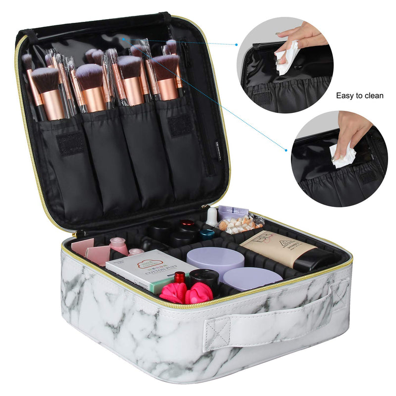 Relavel Travel Makeup Train Case Makeup Cosmetic Case Organizer Portable Artist Storage Bag with Adjustable Dividers for Cosmetics Makeup Brushes Toiletry Jewelry Digital Accessories (Marble, White) Relavel