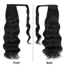 Stamped Glorious 24 Inch Long Body Wave Ponytail hair Extension Synthetic Heat Resistant Wrap Around Drawstring Curly Wavy Ponytail Hairpieces for Women(24 Inch, 1B) Stamped Glorious