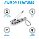 (6 Pack) Nail Clippers Set Stainless Steel Fingernail Clippers, Toenail Clippers, Sharpest Nail Cutter Heavy Duty Curved Edge For Adults Men Women with Swing Out Nail Cleaner/File for Salon Home Use ZALIK