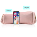 Large Vegan Leather Makeup Bag Zipper Pouch Travel Cosmetic Organizer for Women and Girls (Large, Pink) Narwey