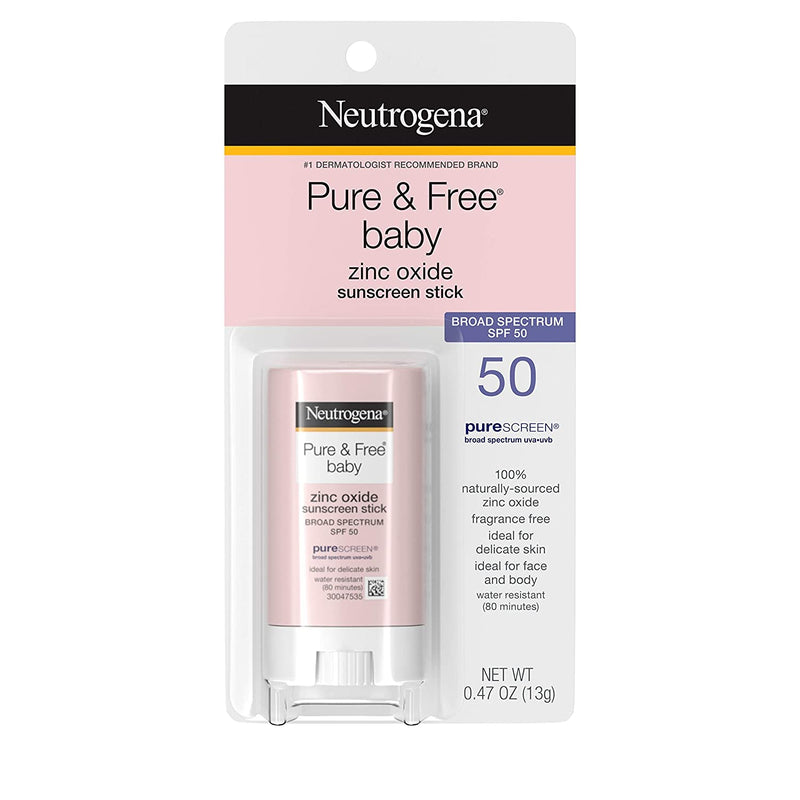 Neutrogena Pure & Free Baby Mineral Sunscreen Stick with Broad Spectrum SPF 50 & Zinc Oxide, Water-Resistant, Hypoallergenic, Paraben-, Dye- & PABA-Free Baby Face & Body Sunscreen, 0.47 oz Neutrogena Store