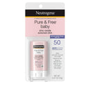 Neutrogena Pure & Free Baby Mineral Sunscreen Stick with Broad Spectrum SPF 50 & Zinc Oxide, Water-Resistant, Hypoallergenic, Paraben-, Dye- & PABA-Free Baby Face & Body Sunscreen, 0.47 oz Neutrogena