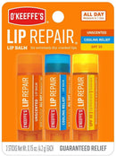 O'Keeffe's Lip Repair Lip Balm for Dry, Cracked Lips, Stick (Pack of 3: 1 Cooling + 1 Unscented + 1 SPF) O'Keeffe's Store