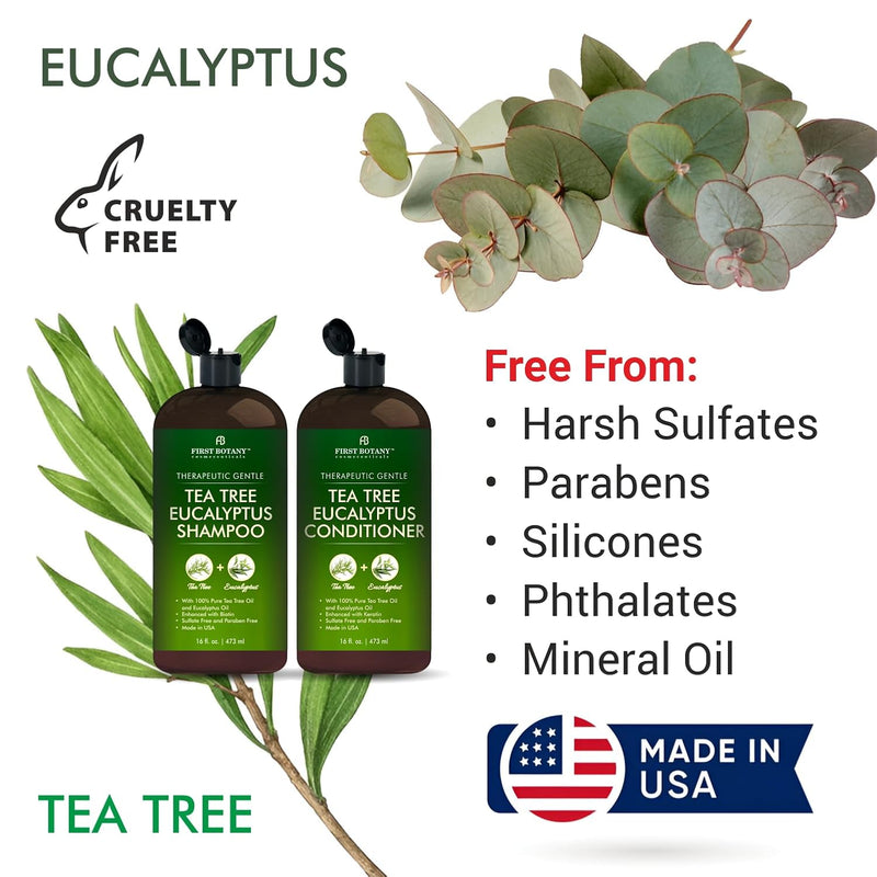 Tea Tree & Eucalyptus Shampoo and Conditioner Set – Clarifying & Scalp Care Formula with Activated Charcoal, Biotin & Keratin – Sulfate-Free, Made in USA - 16 fl oz x 2 Infinity Warehouse
