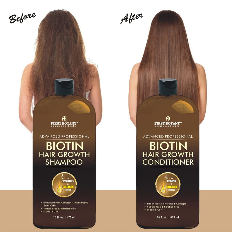 First Botany, Biotin Hair Growth Shampoo Conditioner Anti Hair Loss Thickening formula Collagen & Stem Cell For Hair Regrowth Anti Thinning Sulfate Free For Men Women Anti Dandruff Treatment 16 oz x2 Infinity Warehouse