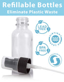 1 oz / 30 ml Clear Glass Boston Round Bottle with Black Treatment Pump (24 Pack) + Funnel JUVITUS Store