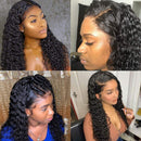 Water Wave Lace Frontal Wigs Deep Curly Human Hair Wigs for Black Women 9A Glueless Lace Front Wigs Human Hair with Baby Hair Pre Plucked Brazilian Virgin Hair Wet Wavy Human Hair Wigs 150 Density ouchuang
