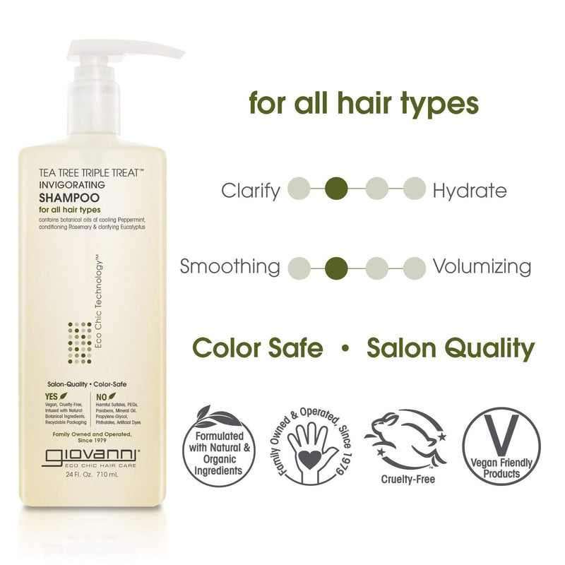 GIOVANNI Tea Tree Triple Treat Invigorating Shampoo & Conditioner Set, 24 oz. Cooling Peppermint, Conditioning Rosemary, Clarifying Eucalyptus, Helps Alleviate Dry Scalp, Sulfate Free (Pack of 1) GIOVANNI Store