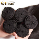 QTHAIR 12A Grade Brazilian Straight Human Hair Bundles with Closure(14" 16" 18"+14"Free Part Lace Closure,Natural Black) 100% Unprocessed Brazilian Virgin Hair Extensions for Black Women QTHAIR