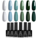 Beetles Blue Green Gel Nail Polish Set - 6 Colors Misty Gray Dark Green Gel Polish Kit Baby Blue Nail Gel Polish Soak Off LED Nail Lamp Gel Nail Kit DIY Home St. Patrick's Day Manicure Gifts Box beetles Gel Polish