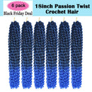 6 Packs Passion Twists Hair 18inch Ombre Blue Water Wave Crochet Hair for Butterfly Soft Locs Synthetic Crochet Hair Passion Twist Long Bohemian Locs Braiding Hair Extensions (18" 6packs Tblue