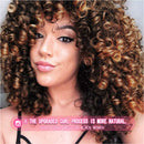 Short Curly Wigs for Black Women - Ombre Brown Synthetic African American Full Kinky Curly Afro Hair Wig with Bangs rosmile